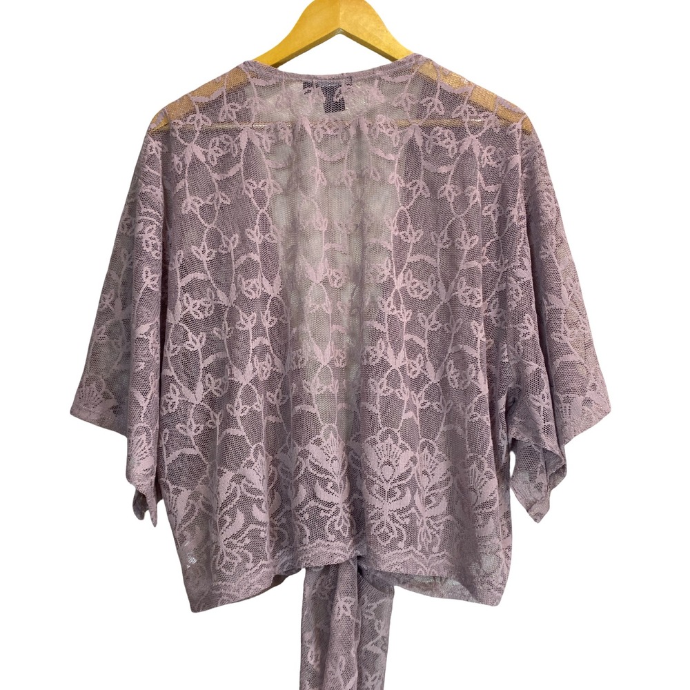 Miss Chievous Womens XL Mauve Pink Kimono Sheer Lace Tie Front Shrug Bolero Top - Picture 6 of 8